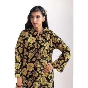 Chemisier décontracté en coton noir pour femme, imprimé en blocs, avec boutons décoratifs, idéal pour l'été - Product Image 4