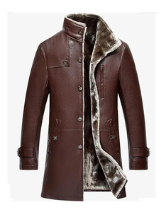 Personalizado de invierno muy cálido grueso de piel sintética abrigos de cuero real Casual flocado largo chaqueta de cuero genuino ropa de los hombres de todos los tamaños - Product Image 1