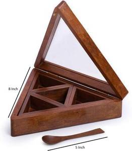 Directo de fábrica de lujo de madera de acacia Natural Masala Dabba caja de alta calidad esmalte impreso especias estante contenedor tapa para cocina casera - Product Image 1