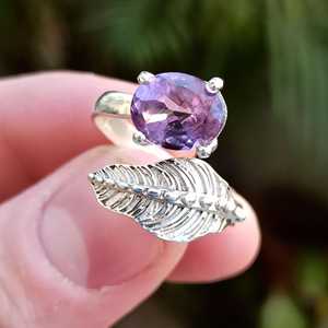 Bague en argent sterling 925 avec améthyste ovale violette incrustée, faite à la main, bijou de promesse, cadeau pierre de naissance de février - Product Image 4