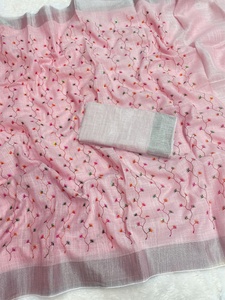 Sari de tela de lino de diseñador tradicional indio Sari de alta calidad para ropa de fiesta nupcial Mujeres Mejor venta Royal Look All Season - Product Image 3