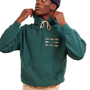 เสื้อมีฮู้ดแบบสวมหัวผ้าฟลีซหนาสีเขียวป่าสำหรับผู้ชายปักโลโก้และดีไซน์ - Product Image 1