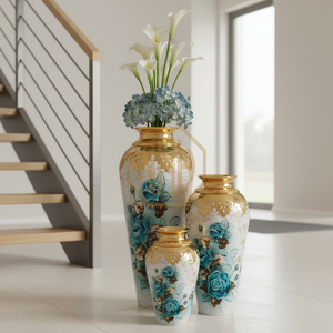 Vase à fleurs décoratif en fer, design côtier, fait main, plaqué or, vase de sol à col triangulaire, vente en gros - Product Image 5