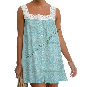 Top en dentelle à volants en coton 100% imprimé en bloc, mode de créateur, tops en dentelle pour femmes, entièrement ajouré, sans manches, tops en dentelle pour filles, usage quotidien - Product Image 2