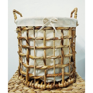 Handmade <b>Round</b> WATER HYACINTH STORAGE <b>BASKET</b> with Washable Cotton Liner with Handles Natural Fiber Organizer - Product Image 2