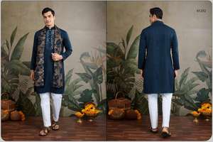 Ropa tradicional Hombres étnicos Kurta recto con Dupatta Ropa étnica Pijama Kurta de moda de Kurtas indios para hombres - Product Image 3