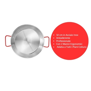 Paellera Profesional de Acero Inoxidable de 32 cm - Antiadherente con 2 Asas Ergonómicas para Todo Tipo de Encimeras - Product Image 2