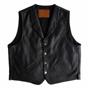 Chaleco de cuero con cuello en V 100% de calidad superior para hombre nuevo estilo al por mayor estilo occidental con decoración de botones montar en moto de invierno - Product Image 6