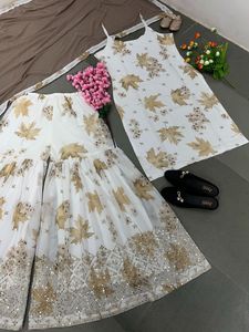 Designer indien et pakistanais vêtements ethniques ensemble 3 pièces Georgette Kurti Sharara Gharara robe prête à l'emploi brodée de paillettes - Product Image 6