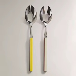 Juego de utensilios de servidor de ensalada de diseño fabuloso con mango de resina multicolor cuadrado LARGO DE Metal pulido a mano de acero inoxidable de lujo - Product Image 1