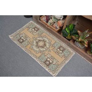 Vintage 1.6 X 2.9ft turc bohème laine tapis Beige marron classique grande surface Rectangle Patchwork Design Latex pour couloir chambre - Product Image 4