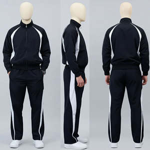 Conjunto Deportivo de Invierno con Capucha para Hombre, Talla Grande, 100% Algodón, Paneles Laterales Blancos y Negros, Chaqueta con Cremallera Completa, Pantalones a Juego, Ropa Casual de Calle - Product Image 1