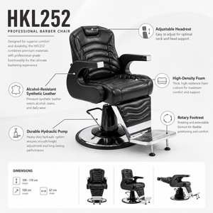 Chaise de barbier ergonomique inclinable hydraulique portable avec appui-tête réglable, hauteur réglable, en cuir PU écologique, professionnelle - Product Image 2