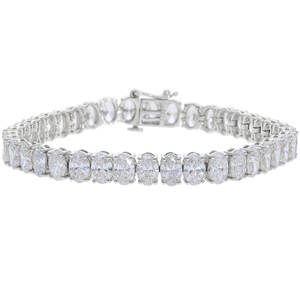 14K oro blanco rodio plateado 20ct Lab Grown CVD Diamond Tennis Bracelet Oval Brilliant Cut Classic Four Prong Setting Mujer - Product Image 3