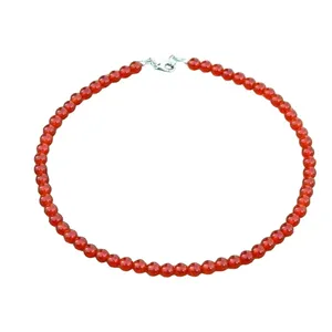 天然橙色红宝石16英寸光滑圆球橙色串珠诞生石项链红宝石项链