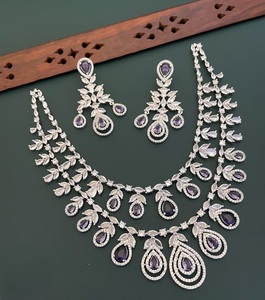 Luxe américain diamant Look ensemble Double couche collier boucles d'oreilles élégant en laiton pour la fête de mariage CZ Zircon diamant cadeau de mariage - Product Image 2