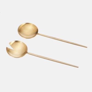 Wooden Handle Stainless Steel <b>Salad</b> <b>Server</b> for Home, Golden Finishing Metal Serving Utensils for Global Buyers & Retail Brands - Product Image 2