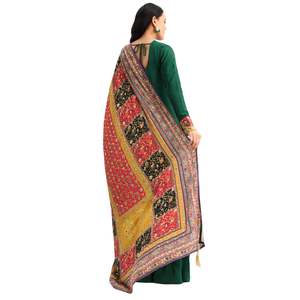 Traje Kurta Palazzo de satén bordado verde con Dupatta Venta al por mayor Mujeres Étnicas OEM Fábrica de ropa Proveedor a granel Moda - Product Image 5