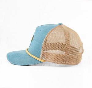 Elaborado en la fábrica de Vietnam Logotipo ajustable Pana de alta calidad 5 paneles con gorra de camionero de malla de cuerda, estilo minimalista para adultos - Product Image 3