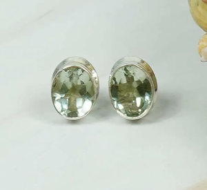 Boucle d'oreille ovale en améthyste verte faite à la main en argent sterling 925 bijoux en pierre de naissance de février cadeau de noël parfait prix de gros - Product Image 4