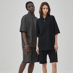 Polos unisexes en coton 330g, motif imprimé personnalisable, streetwear d'été, t-shirts en tricot à manches courtes, ensembles de t-shirts polo pour hommes - Product Image 2