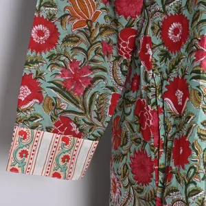 Robe longue en coton imprimé à la main, style bohème, longueur genou, design personnalisé, vêtements décontractés, taille XS, durable, lavable - Product Image 4