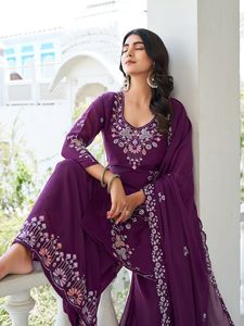Casual Solid Pattern <b>Star</b> Georgette O-Neck Dress Knee-Length with Heavy (moti work) bidas & sequence embroidery work - Product Image 6