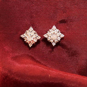 NOVAMART Fine Zarkan Vintage Floral Square Silver <b>Stud</b> <b>Earrings</b> with Princess Cut Diamond Gold Plated Trendy Jewelry for Engagem - Product Image 2
