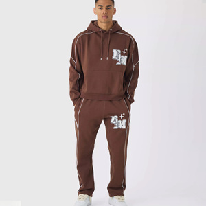 Mejor Venta de invierno Plus Size Chocolate Boxy Chándal Hombres Venta al por mayor de encargo del logotipo de impresión Sudadera con capucha Jogger Sweatsuit Gym Active Wear - Product Image 1