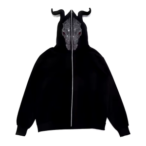Custom Rhine Stone Hoodies Breathable Logo <b>Top</b> Women <b>Skull</b> Full Zip up Rhinestone Hoodie 2024 - Product Image 2