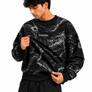 Premium Custom <b>Black</b> Marble Print Crewneck <b>Sweatshirt</b> Oversized Streetwear Pullover Wholesale OEM Private Label <b>Sweatshirts</b> USA - Product Image 4