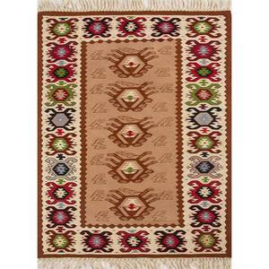 Tapis en laine beige marron classique Nayaab Paem-735, tissage plat, motif géométrique rectangulaire rayé, pelucheux, pour chambre à coucher, usage domestique - Jaipur ZA - Product Image 1