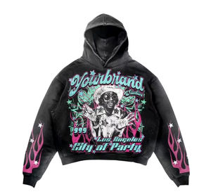 Sudadera con capucha de algodón 100% de doble capa de 400gsm personalizada para hombres, sudadera de gran tamaño bordada de peso pesado con estampado de soplo, recortada de invierno - Product Image 1