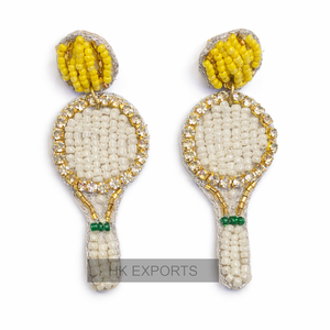 Pendientes Colgantes de Raqueta y Pelota de Tenis con Cuentas, Hechos a Mano, Estilo Deportivo Chic, Joyería Chapada en Oro para Mujer - Product Image 1