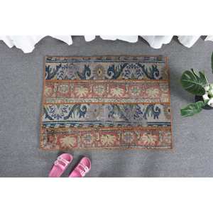 พรมขนสัตว์ตุรกีผืนใหญ่3.1ft สีฟ้าแดงคลาสสิกพรมทอลายนามธรรมสี่เหลี่ยมผืนผ้าสำหรับทางเดินพรมห้องยางพารา - Product Image 1