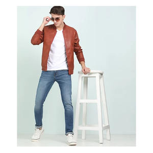 แจ็คเก็ตบอมเบอร์หนังแท้สีน้ำตาลลายพรางสไตล์วินเทจแบบยูนิเซ็กซ์ทรงหลวมสำหรับฤดูหนาว ปิดด้วยซิป คอตั้ง สไตล์คลาสสิกแบบลำลอง - Product Image 3