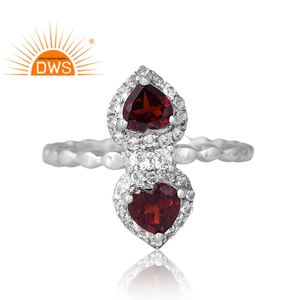 แหวนโกเมนธรรมชาติชุบแพลเลเดียมเงินแท้สินค้าใหม่และแหวนพลอยบุษราคัมสีขาวผลิตตามแบบ - Product Image 3