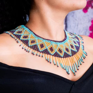 Ukrainian Traditional <b>Beaded</b> Choker Trendy <b>Fringe</b> Bandana with Geometric Pattern Unisex Party Accessory - Product Image 5