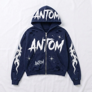 Sudadera con capucha amarilla con cremallera para hombre, estilo urbano, oversize, de algodón tejido con estampado de letras de dibujos animados y diseño de llamas, primavera - Product Image 3