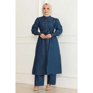 Ensemble de jeans déchirés bleu foncé 19227, haut en coton à manches longues et col rond décontracté pour femmes, taille XS à XL - Product Image 3