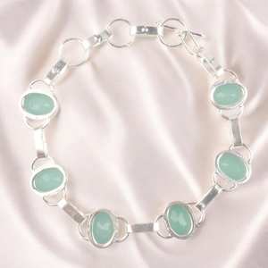 Bracelet en argent sterling avec charme en chalcédoine aquatique, zircon ovale, fait à la main, design simple et classique, haute qualité, réglable, cadeau - Product Image 4