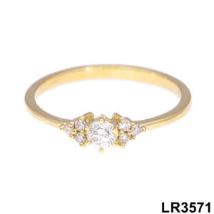 Anillo de compromiso delicado de oro de 14 quilates para mujer Acentos laterales de racimo de diamantes de corte redondo brillante de moda - Product Image 1