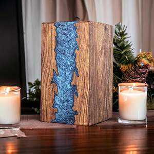 Urna de cremación de madera de Río epoxi azul de palisandro para adultos Acabado de grano de madera pulida - Product Image 3