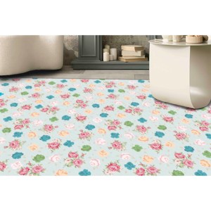 Tapis imprimé de fleurs roses - Tons doux et modernes, décoration de salon, tapis en chenille - Product Image 2