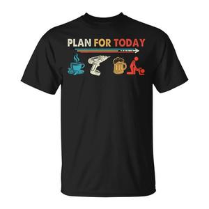 T-Shirt Vintage Stile Retrò 'Plan for Today' con Trapano Elettrico per Amanti del Caffè e della Birra, Polo Promozionale da Uomo - Product Image 1
