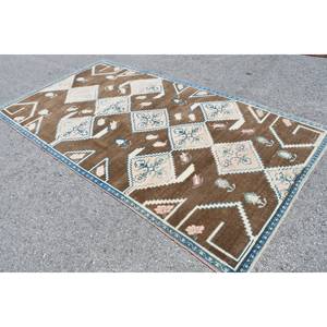Alfombra de lana rectangular grande de 5,2x9,5 pies, retales de área abstracta clásica marrón y azul para sala de estar adolescente, importación de pavo en el sitio - Product Image 2
