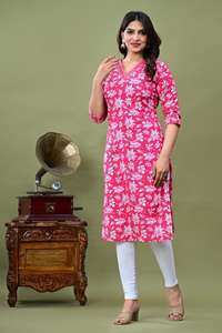 Ropa elegante con estampado floral para mujer, ropa informal de manga larga, Kurta recto para el verano al mejor precio - Product Image 2