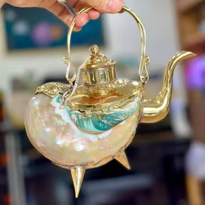 กาน้ำชาเปลือกหอยที่สง่างามทำจากเปลือกหอยหอยทากทะเลจริงเป็นของตกแต่งที่ไม่เหมือนใครสำหรับบ้านคาเฟ่และของขวัญ - Product Image 6