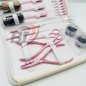 Kit d'outils pour extensions capillaires : Pinces micro-anneaux et de retrait en acier inoxydable rose pâle avec fils à perles et pince de sectionnement des cheveux - Product Image 3
