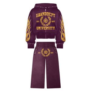 100% coton personnalisé en détresse broderie survêtement Vintage lavé soleil délavé à capuche ensemble pour hommes deux pièces poids lourd imprimé - Product Image 4